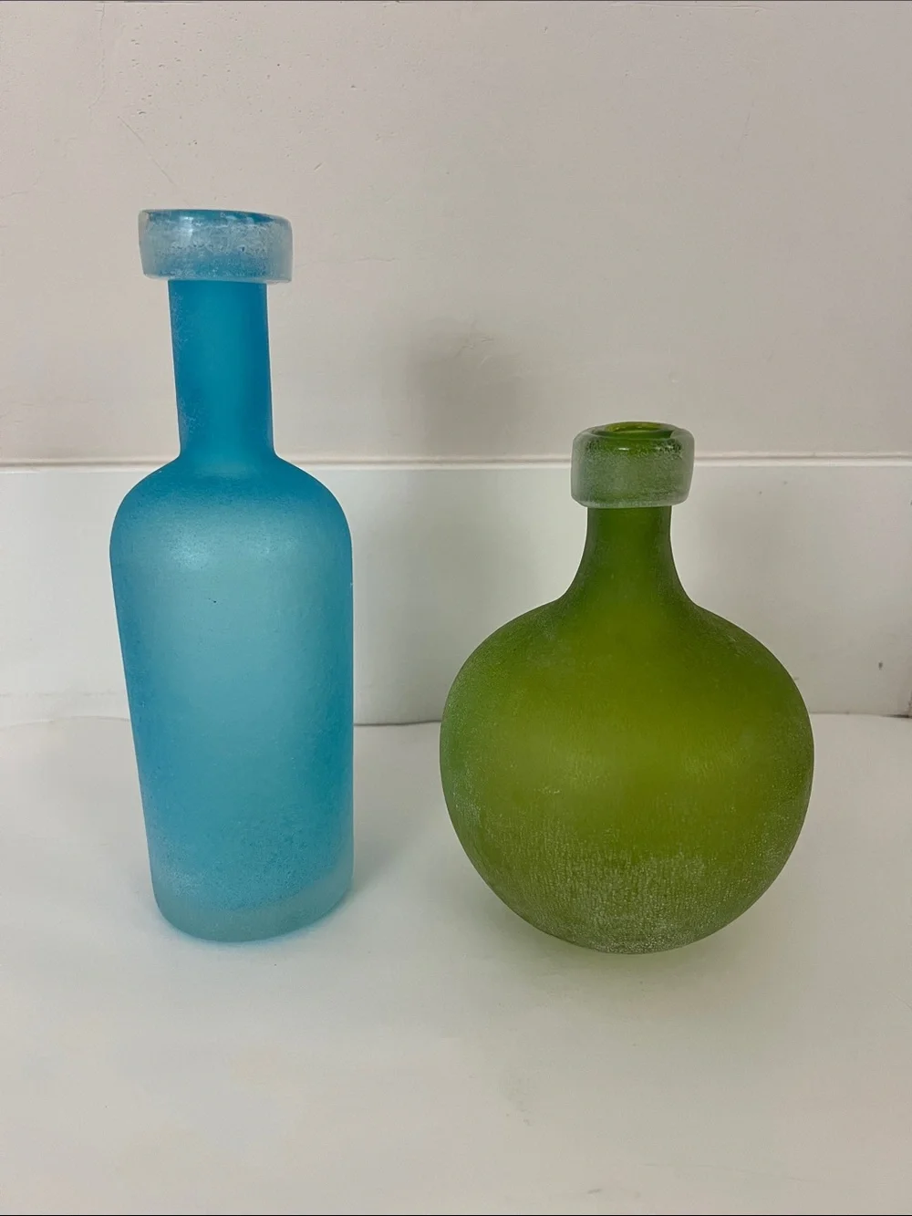 West Elm Frosted Blue and Green Glass Vases